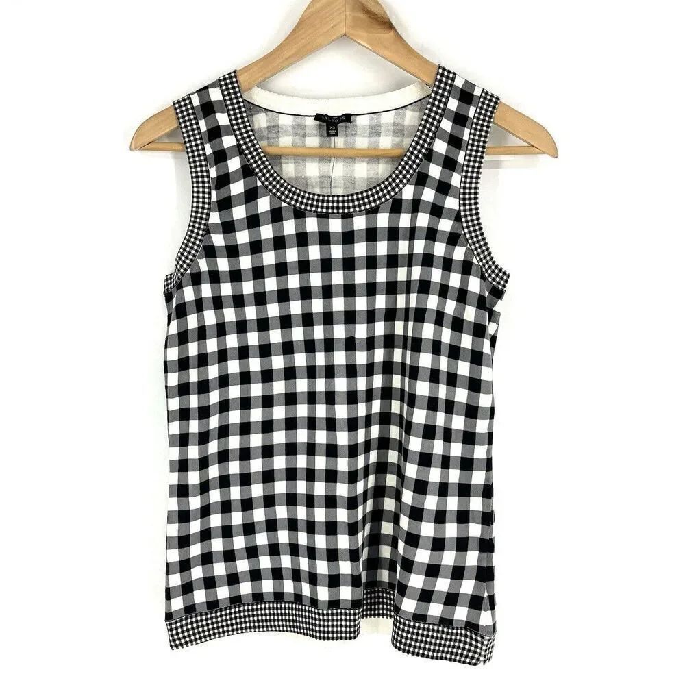 Talbots Sweater Tank Top Size XS Black White Gingham Check Knit Sleeveless Crew